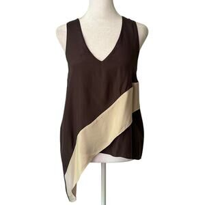 Amanda Uprichard brown & cream silk sleeveless top size S